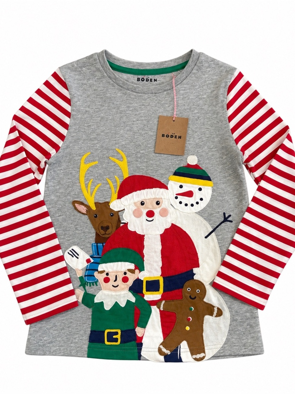Mini Boden 9-10Y Christmas Santa Appliqué Holiday Shirt NWT